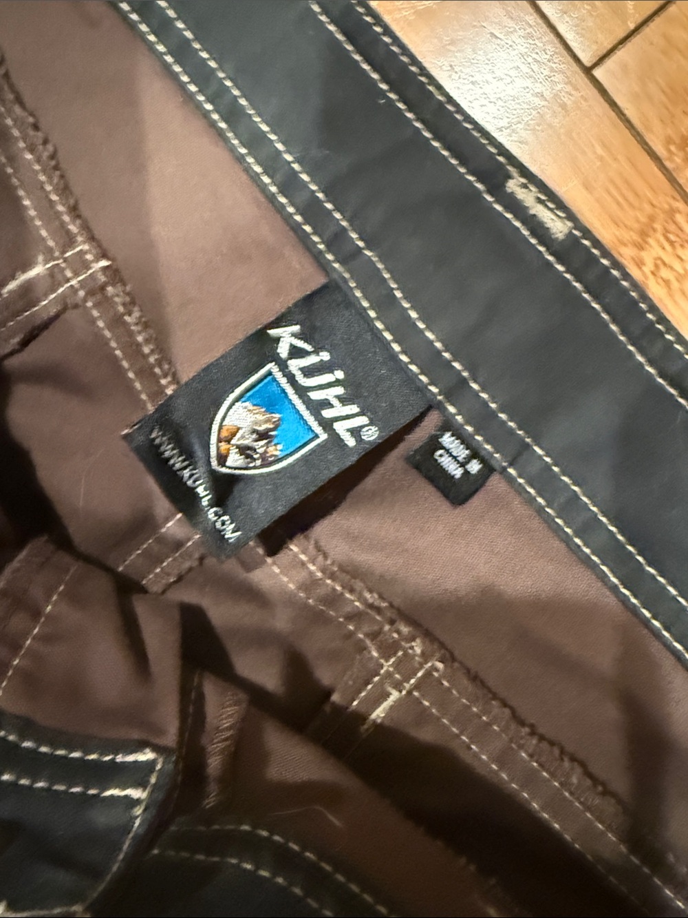 Kuhl Brown Canvas Pants with Black Waistband and Cream Stitching